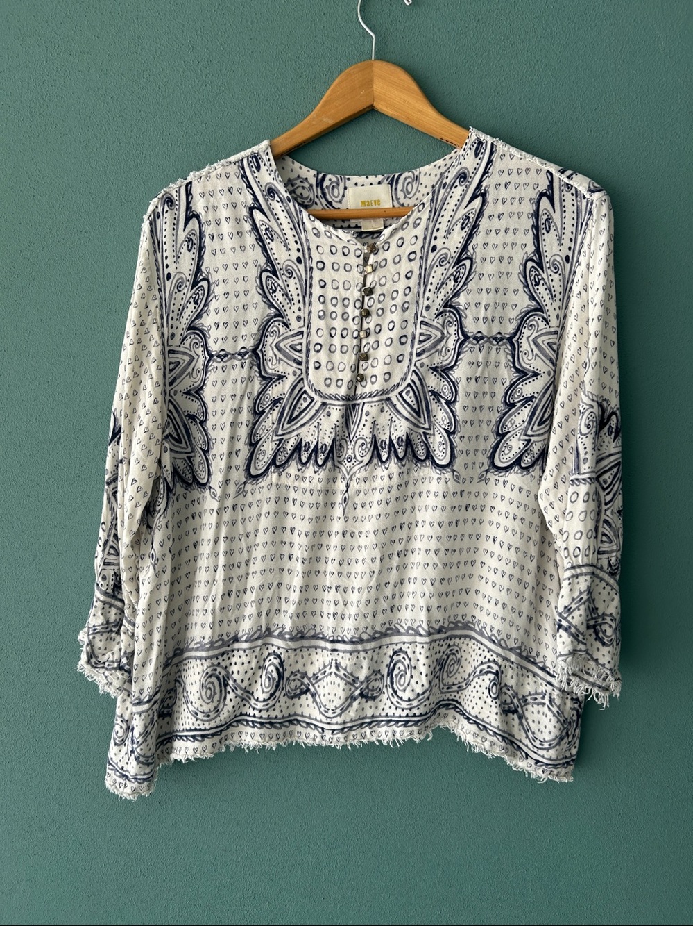 Maeve White & Navy Boho Print Women's Blouse